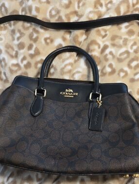 Coach Brown and Black Signature Satchel with Gold Hardware